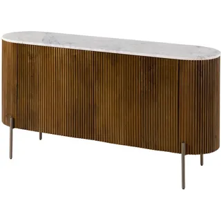 MASSIVMOEBEL24.DE Sideboard 145 x 76 x 40 cm braun lackiert / Marmor weiß