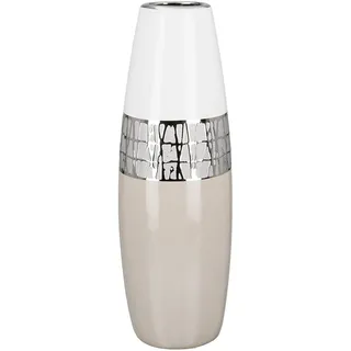 Gilde Deko Vase für Pampasgras - Kegelvase aus Keramik - Deko Wohnzimmer Geschenk für Frauen Geburtstag Muttertag - Farbe: weiß Silber beige Höhe 36 cm