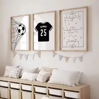 3er Set Poster Kinderzimmer, Cartoon Fußball Bilder Ohne Rahmen, Fußball Kinderbilder, Wandbilder Fußball Sport Bilder Set für Wohnzimmer Leinwand Wandkunst (DEF,21x30cm)