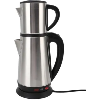 Elektrische Türkische Teehersteller, 1800 -W -Edelstahl -Doppelkessel & Infuser mit 2L -Wasserkessel + 1L -Teekanne, Türkische Teekanne, Schwarz und Kräutertee -Maker mit Griff (EU-Stecker 220V)