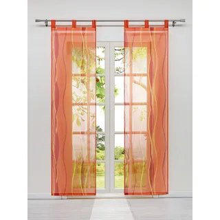 HeichkelL 2-TLG Voile Schiebegardine mit Schlaufen Flächenvorhänge mit Wellendruck Transparente Dekogardinen inkl. Schlaufen und Befestigungszubehör Orange 2X 57x225 cm