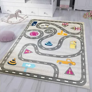 Spielteppich Kinderteppich Straße Auto Verkehr | Teppich für Kinderzimmer | Verschiedene Farbvarianten, Farbe:Grau, Maße:160x220 cm