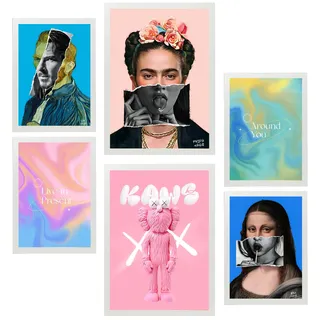 POSTER Set Mit 6 Ikonische Frida Van Gogh Pop Art A3 & A4 Weißer Rahmen