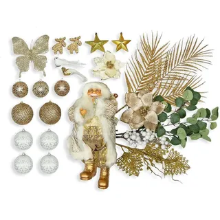 Laalu Weihnachtsbaumschmuck-Set, Weiß, Champagner, Grün, Gold, Metall, Kunststoff, Textil, Rund, 55x50x75 cm, Dekoration, Weihnachtsdekoration, Weihnachtsbaumschmuck, Weihnachtskugeln