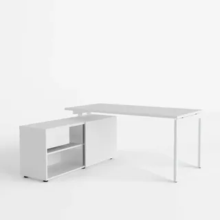 Büro Schreibtisch Oppen U mit Sideboard - 160x160cm, weiss, Melaminplatte / Metall
