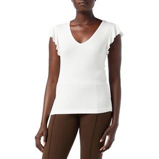ONLY Damen Geripptes Rüschen T-Shirt | Short Sleeve V-Ausschnitt Top | Gewelltes Stretch Shirt ONLBELIA, Farben:Weiß, Größe:XL