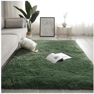 LuxusKollektion Hochflor-Teppich Teppich Wohnzimmer Shaggy 200x200 Dunkelgrün, rechteckig, Höhe: 35 mm grün rechteckig | 200 cm x 200 cm x 35 mm