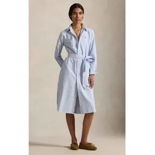 Polo Ralph Lauren für Damen. 211959901001 Blaues Hemdkleid aus Baumwoll-Oxford (40), Lässig, Baumwolle, Langarm