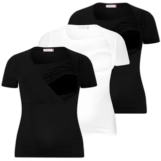 M.M.C. Stillshirt Stillmode Umstandsshirt 3er Set Umstandsmode (3-tlg) Schwangerschaftsshirt bunt|schwarz XL