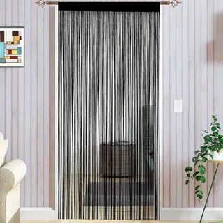 Fadenvorhang 100 X 200 Cm, Fransenvorhang, Tür-/fenstervorhang, 200 Cm Hoch, Schwarz
