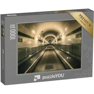 Puzzle 1000 Teile XXL „Alter Elbtunnel, Hamburg, Deutschland“ – aus der Puzzle-Kollektion Deutschland, Schwarz-Weiß