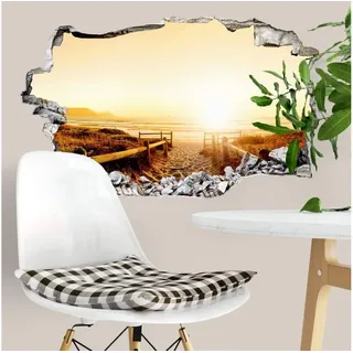 K&L Wall Art Wandtattoo 3D Wandtattoo Aufkleber Badezimmer Feng Shui Sonnenuntergang am Strand, Traumhafte Wandsticker selbstklebend, hergestellt in Berlin bunt 60 cm x 36 cm