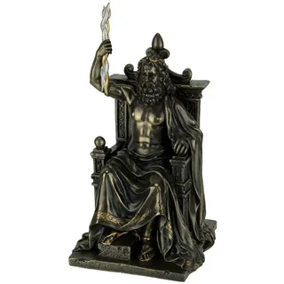 Veronese Design Olympia-Statue Zeus hält Thunderbolt auf Thron griechischer römischer Gott antikes Bronze-Finish