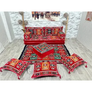 CaddeBuy Sofa Orientalische Sitzecke, Sitzkissen, Orientalisches Sofa, Kelim, 11 Teile rot
