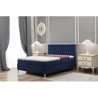 Boxspringbett Schlafzimmerbett ESME 180x220cm in Stoff Riviera Blau - Blau