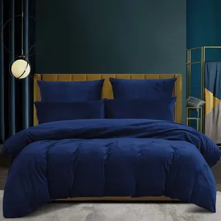 Winter Plüsch Bettwäsche 155x220 Samt Kuschelig Blau Dunkelblau Thermofleece Nicky Fleece Flausch Warme Bettwäsche Set Cashmere Touch Teddy Plüsch Bettbezug Wintermotiv 220x155cm mit Reißverschluss