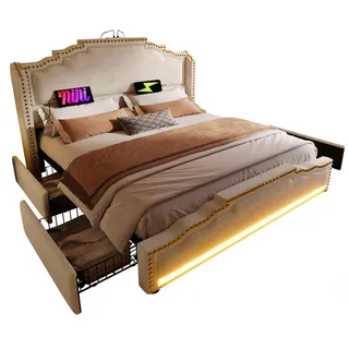Flieks Polsterbett, Beige, Holz, 160x200 cm, Schlafzimmer, Betten, Polsterbetten