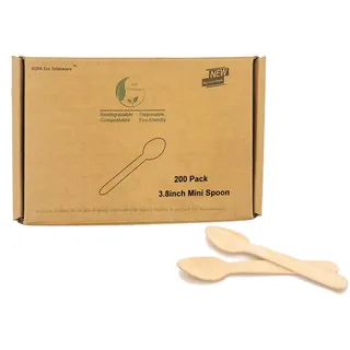 200 Stück Mini Holzlöffel aus Holz, Einweg Löffel, Kleine Holz Probierlöffel, 9,5 cm Dessertbesteck für Eiscreme, Lebensmittel, Kuchen, Gelee und Joghur