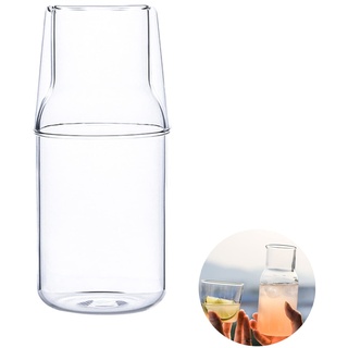 MISNODE 2-teiliges 500 ml Nachttisch-Wasserkaraffe-Set mit Tassenbecher für Schlafzimmer, Nachttisch, Glasflasche für Badezimmer, klarer Saft, Wasserkrug (transparent, 500 ml)
