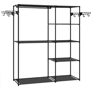 Woltu Kleiderständer, Garderobe offen, mit 8 Ablagen Kleiderstange Haken, Schwarz schwarz 148 cm x 166 cm x 42.5 cm