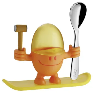 WMF McEgg Eierbecher mit Löffel, mit Namensgravur, Kunststoff, Cromargan Edelstahl poliert, orange, Gravurgeschenk für Taufe oder Geburtstag