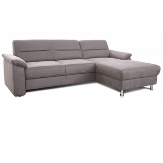 Cavadore Ecksofa Ascaro mit Longchair rechts / Boxspring-Sofa im modernen Design / 254 x 84 x 171 / Lederoptik Hellgrau