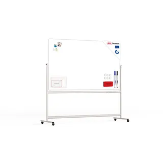 ALLboards Mobiles Whiteboard 200x120cm Magnettafel, Fahrbare Drehtafel, Beidseitig, Magnetisch, Trocken Abwischbar
