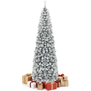 GIANTEX Weihnachtsbaum mit Schnee, Tannenbaum Künstlich 225 cm, Bleistift Weihnachtsbaum schmal, Christbaum Künstlich wie Echt, Christmas Tree, Klappsystem, Kunstbaum Dekobaum Weihnachten PVC Nadeln