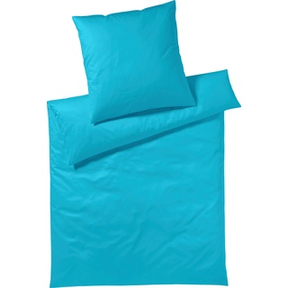 Bettwäsche YES FOR BED "Pure & Simple Uni in Gr. 135x200, 155x220 oder 200x200 cm" Gr. B/L: 155 cm x 220 cm (1 St.), B/L: 80 cm x 80 cm (1 St.), Mako-Satin, blau (türkis) Bettwäsche 155x220 cm