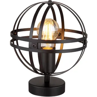 Tischleuchte Beistelllampe Wohnzimmerleuchte, Nachttischlampe im Industrial Design, Kugel, Metall, schwarz, matt, E27 Fassung, DxH 20x24,5 cm