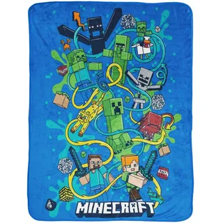 Wohndecke Minecraft Decke Slurp 150x200 cm Kuscheldecke Wohndecke, BERONAGE, passend zur Bettwäsche, ideal für Sofa, Couch, Bett, Auto, Camping blau