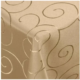DecoHomeTextil Heimtextilmanufaktur Tischdecke Kringel Circle Tafeldecke Ornamente Damast Tischdecke braun Eckig 130 x 130 cm