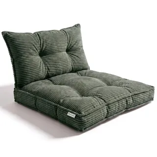 Gutekissen® Loungekissen Für Gartenmöbel - Sitzkissen & Rückenkissen - Outdoor Rattanmöbel Sitzpolster & Bequeme Stuhlauflagen (Set (Sitzkissen 60x60 + Rückenkissen 60x40)) (Dunkelgrün Cord)
