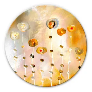 K&L Wall Art Glasbild »Glasbild«, Ø 50 cm, Wand Deko abstrakt Gold Blumen