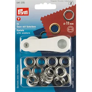 Prym Ösen und Scheiben 11,0 mm, 15 Stück silberfarbig 11 mm