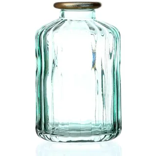 Mini Glas Vase mit Rillen Deko Glasflasche mit Goldrand H:10cm grün