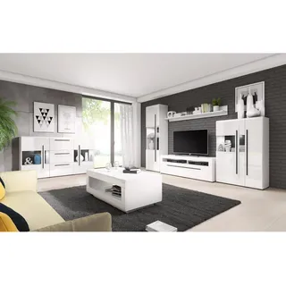 Lomadox Lomado Wohnzimmer-Set, weiß Holzwerkstoff, 320x204x50 cm, Wohnzimmer, Wohnwände, Anbauwände