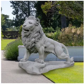gartendekoparadies.de Gartenfigur Große Löwen Statuen Leo Links, Steinfiguren, H. 150 cm, 950 kg, Frostsicher grau