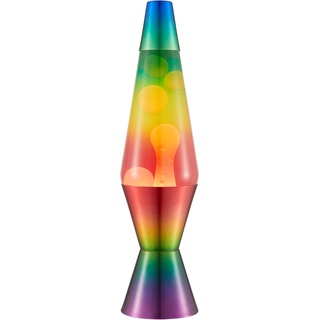 LAVA® - Lampe Regenbogen 2513, handbemalte dreifarbige Form, weißes Wachs, klare Flüssigkeit, dekorativer Sockel und Deckel, Original 14,5 Zoll Bewegungslampe der Marke