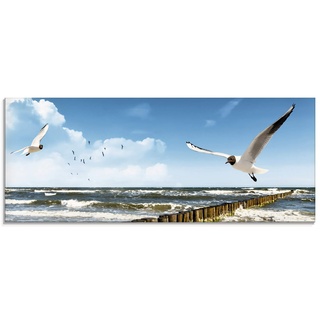 ARTland Wanddeko Glasbilder Wandbild Glas Bild einteilig 125x50 cm Querformat Strand Möwen Meer Wellen Küste Ostsee Sommer Urlaub Natur Landschaft T5QR
