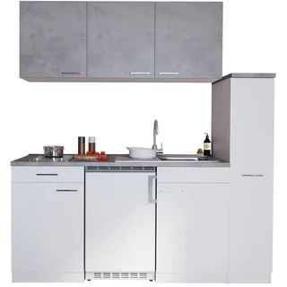 Respekta Küchezeile Malia 180 cm E-Geräte Glaskeramikkochfeld weiß/beton optik