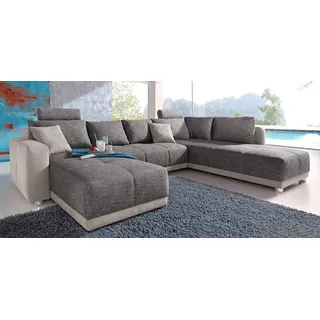Wohnlandschaft JOCKENHÖFER GRUPPE "Orlando U-Form", braun (schlamm), B:337cm H:69cm T:180cm, Struktur Farbe petrol: 87% Polyester, 13% Polyacryl, Struktur Farbe greige: 45% Polyacryl, 35% Polyester, 20% Baumwolle, Luxus-Microfaser ALCATOP (100% Polyester) / Struktur (s. u.) Kunstleder SOFTLUX / Struktur (s.u.), Struktur: alle restlichen Farben, außer greige + petrol: 65% Polyacryl, 35% Polyester, Sofas, mit Federkern, Bettfunktion und Bettkasten, inklusive 2 Kopfstützen, Topseller