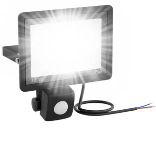 Suusolny 100W LED Strahler mit Bewegungsmelder Außenstrahler Kaltweiß IP66 Wasserdicht Fluter Superhell Außenleuchte Scheinwerfer Außenbeleuchtung ohne Stecker für Garten Garage Haus Innenhöfe