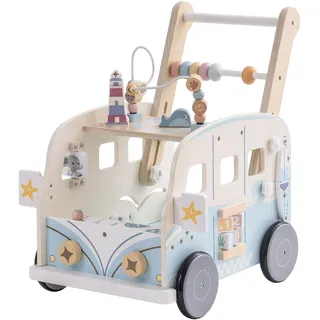 aiyaplay Baby Lauflernwagen Holz Lauflernhilfe mit Rädern regulierbarer Geschwindigkeit Bauklötze Montessori Aktivitätszentrum Baby Walker Spielzeug Geschenk für Kleinekinder ab 18 Monaten Aosom