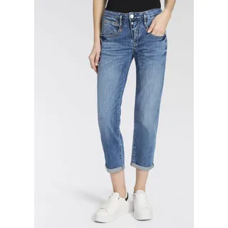 Boyfriend-Jeans HERRLICHER "Shyra Tap Denim Light", Damen, Gr. 32, N-Gr, sun faded, Denim/Jeans, Obermaterial: 98% Baumwolle, 2% Elasthan, straight fit 7/8-Länge, Jeans, im Straight Fit, mit Knopfleiste