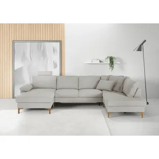 Candy Wohnlandschaft 3C CANDY "Lecce, wahlweise PUR-Schaumstoff oder Tonnentaschenfederkern U-Form", silber (silberfarben), B:339cm H:86cm T:220cm, 95% Polyester, 5% Nylon, Sofas, Wohnlandschaft, Bettkasten in Umbauecke und Longchair, sowie Querschläfer im 