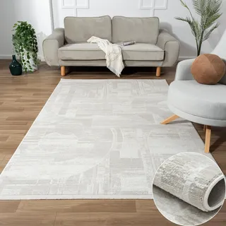 MY-RUG Dag Teppich 200x290 cm Creme - Kurzflor Wohnzimmerteppich Beige | Robuster Boho Kurzflor-Teppich für Schlafzimmer und Flur, pflegeleichte Bettumrandung in moderner Vintage Optik