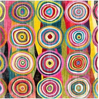 Rururug Teppich Quadratisch Kurzflor Wohnzimmer Schlafzimmer Korridor Badezimmer Küche Büro Sofa dekorativen Balkon betten, rot gelb blau Farbe jahresring Form Square 200 x 200 cm