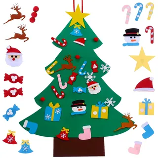 Filz Weihnachtsbaum,DIY Filz Weihnachtsbaum Set Für Kinder 3.28ft, Weihnachten Dekoration Hängendes Dekor Mit 36 AbnehmbarenHängenden Ornamenten Für Home/Tür/Wand Hängend Dekor