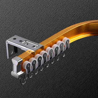 Biegsame Decke Gebogene Vorhangschiene, Flexible Decken Vorhang Halterung, Gardinenstange Aus Aluminium, Schiene Mit Metall Vorhang Haken, In U-förmigen Fenstern (Color : Gold, Size : 3m)